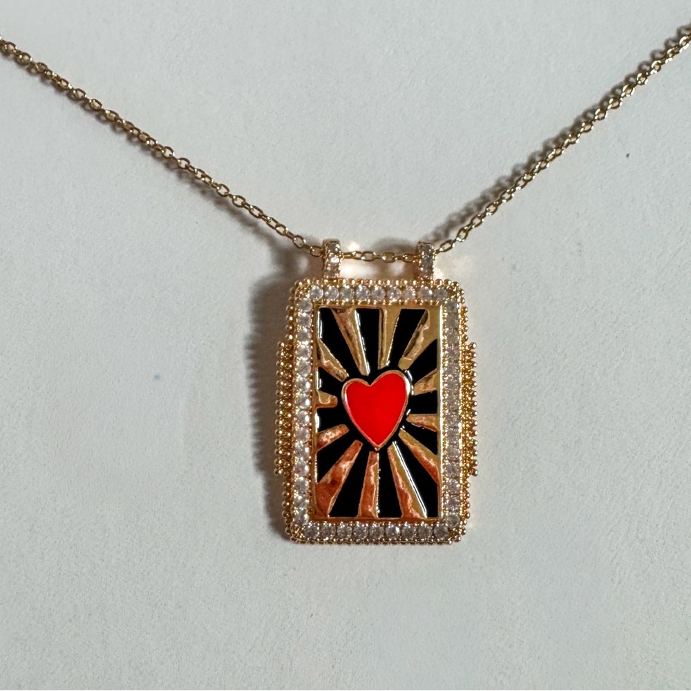 Gold and Red Heart Pendant Necklace Tarot Card Necklace - Picture 6 of 7